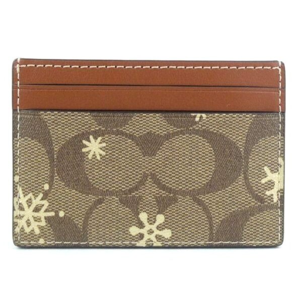 Coach Signature Snowflake Khaki Flat Card Case NWT CF337 - Picture 2 of 3